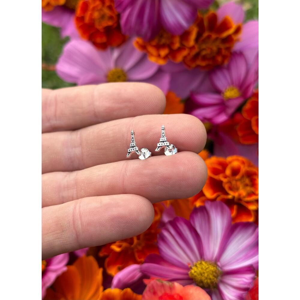 Sterling Silver Eiffel Tower Post Earrings, Paris Eiffel Tower Post Earrings View 3
